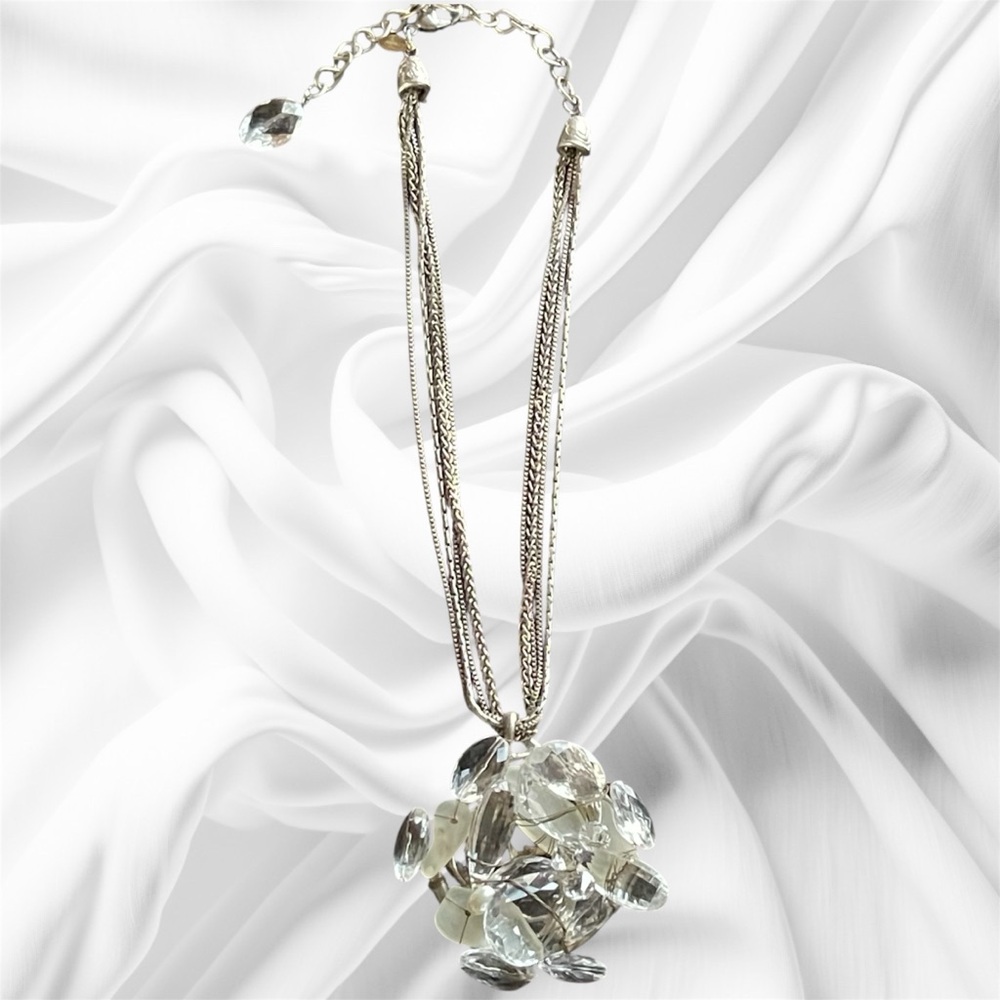 Rare Wire Wrapped Crystal Pendant Necklace Silver Multi-Strand Chain Chico's